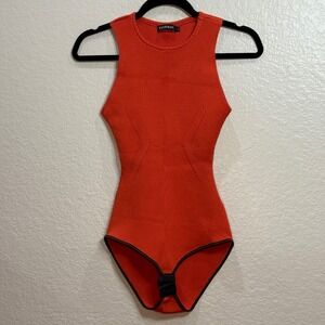 LE LIS BLANC Ribbed Knit Orange‎ Bodysuit Racerback Snap Closure Women Size  PP